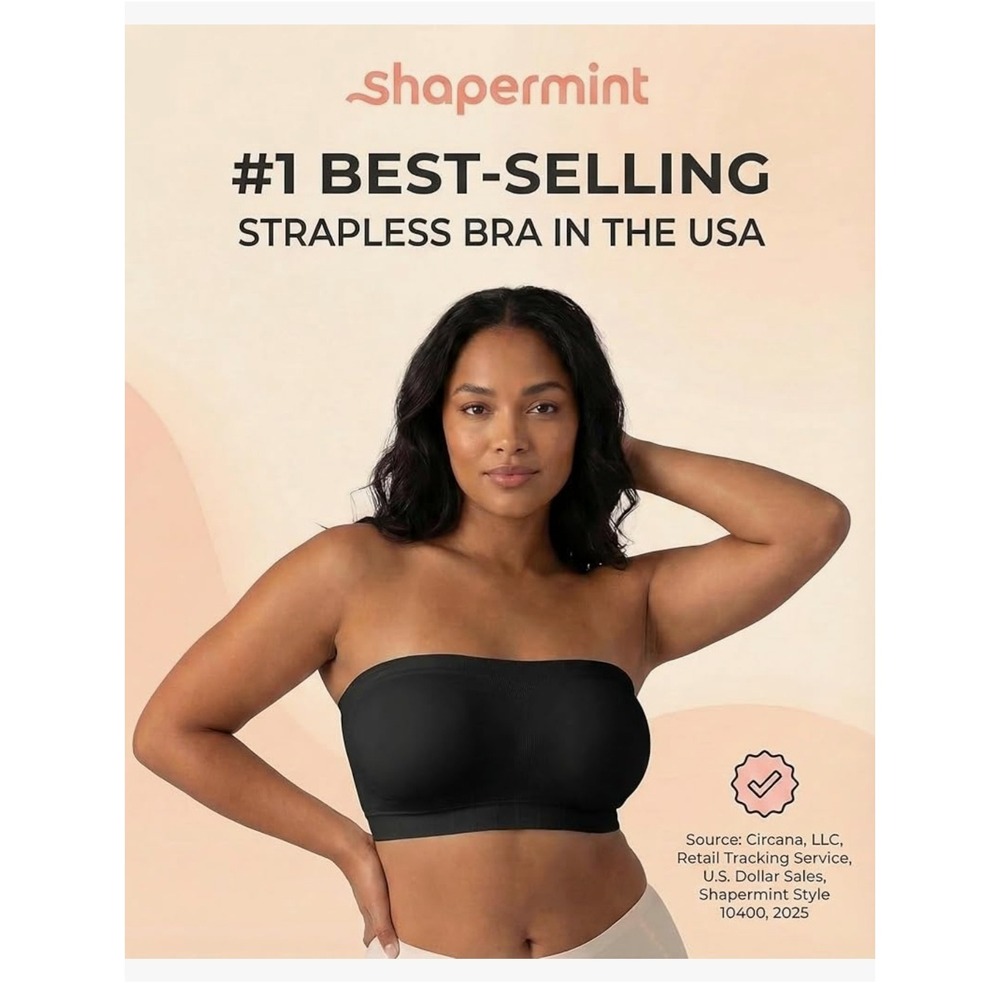 Shapermint Essentials Everyday Empower Convertible Bandeau Bra Black Large NWT